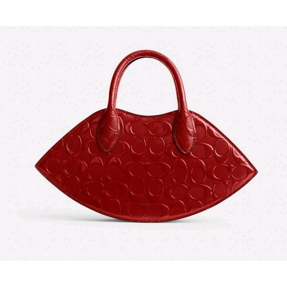 Coach RED Runway Lip Shaped Bag Embossed Sig C